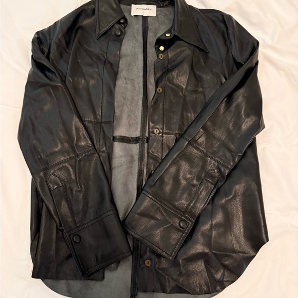 Other - Black Leather Button-Front Jacket